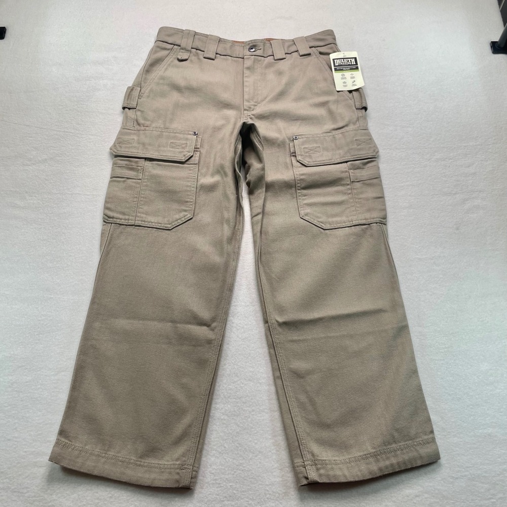 Duluth Trading Co Cargo Work Pants Men 32x28 Tan Fire Hose Relaxed Fit 92204